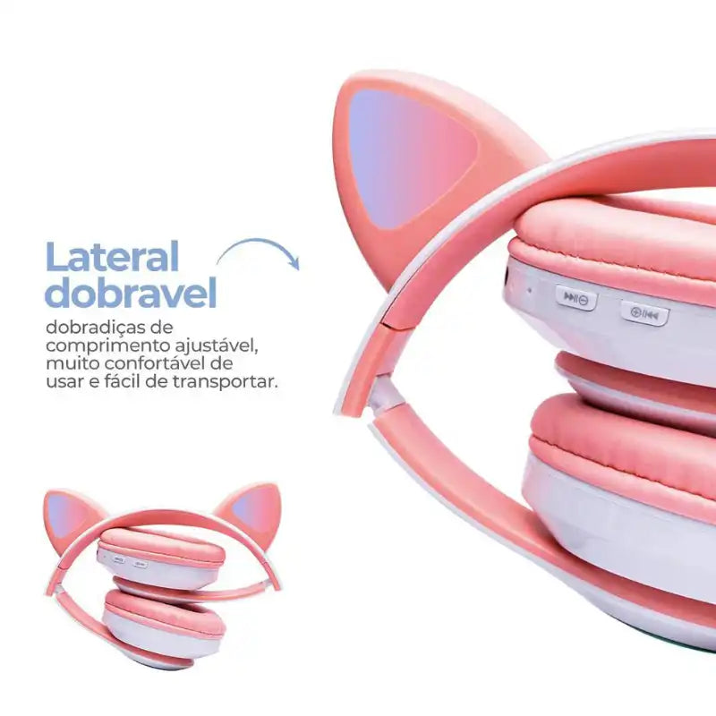 Cat Ear - Fone de ouvido Infantil Bluetooth orelhinha de gato - lateral dobrável