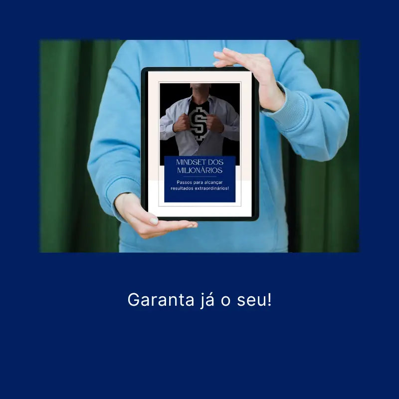 E-book Mindset dos milionários  sendo lido num tablet - Garanta já o seu!