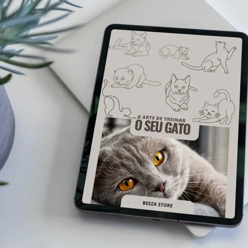 ebook a arte de treinar o seu gato no tablet em cima da mesa 