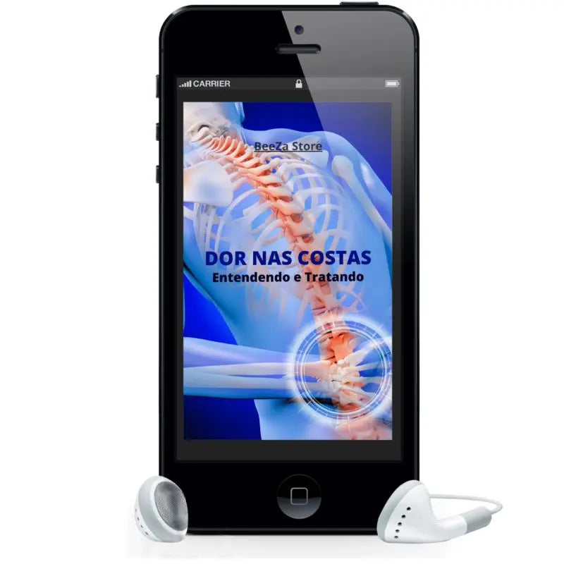 ebook dor nas costas no smartphone com fone de ouvido 