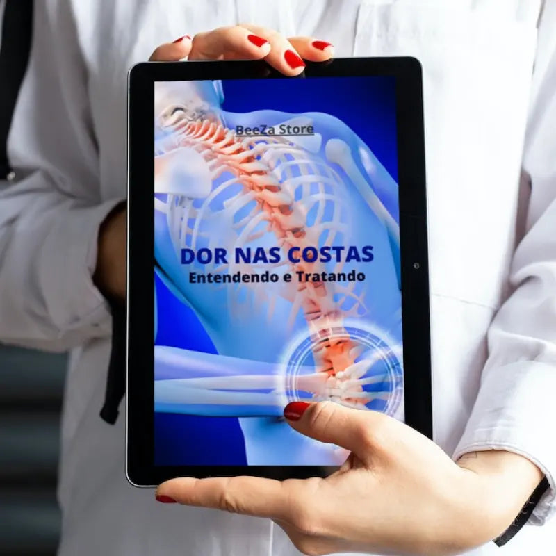 eBOOK - Dor nas Costas: Entendendo e Tratando sendo mostrado no tablet por uma mulher