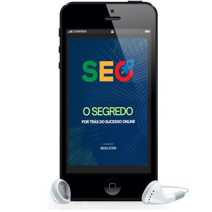 ebook o segredo do seo no smartphone com fone de ouvidos 